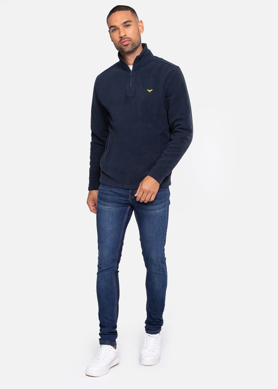 Threadbare Navy Quarter Zip Fleece Sweatshirt