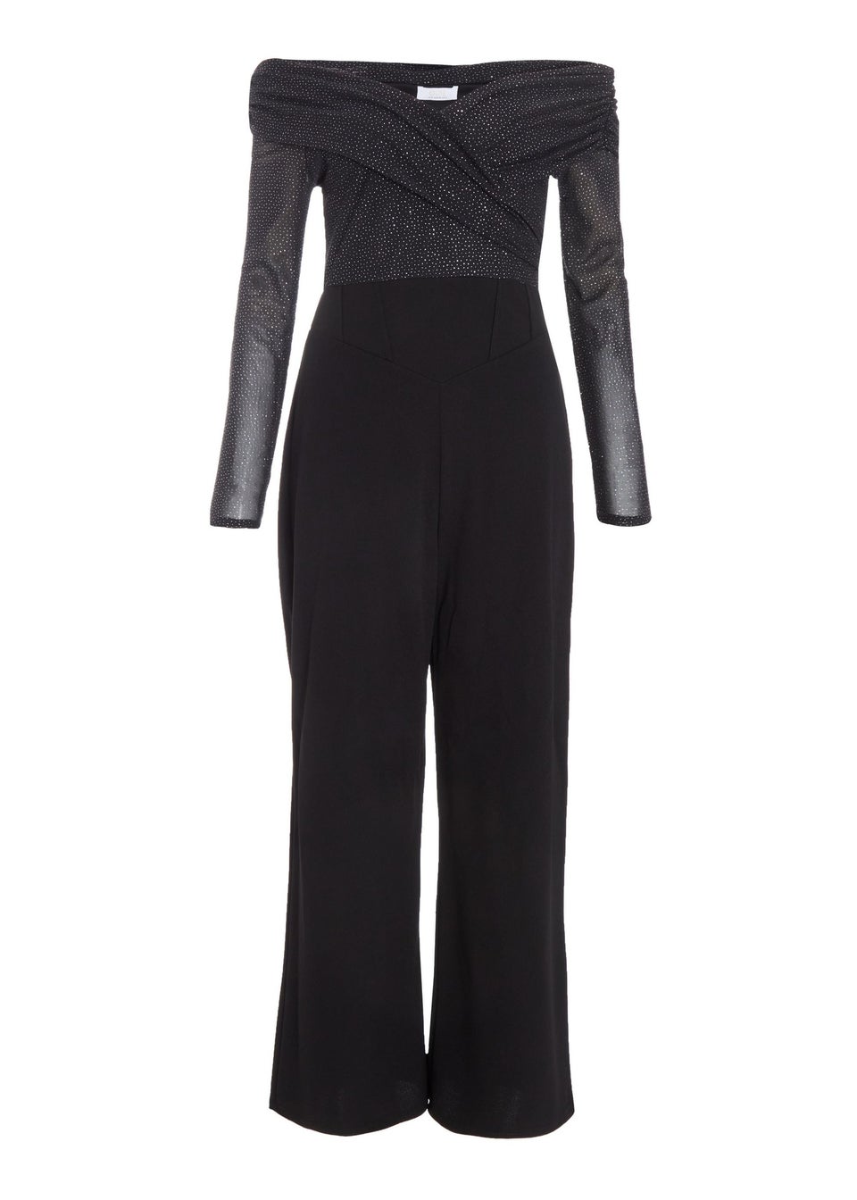 Quiz Black Petite Glitter Bardot Jumpsuit