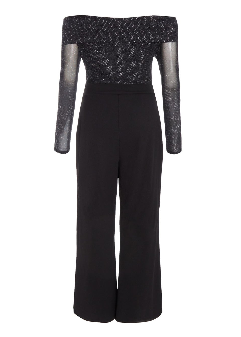 Quiz Black Petite Glitter Bardot Jumpsuit