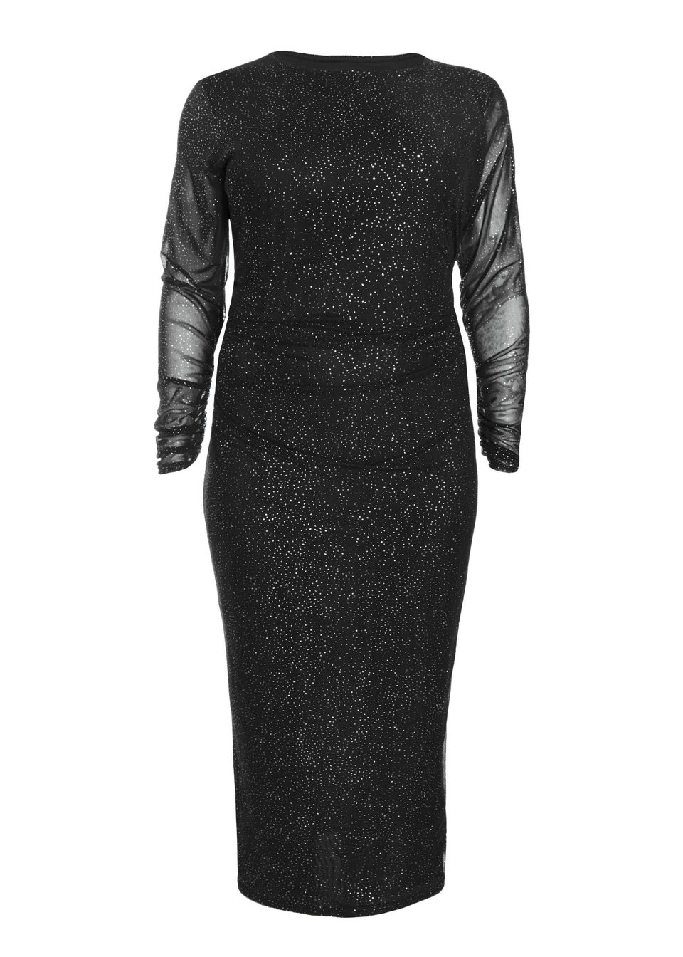 Quiz Black Curve Glitter Mesh Midaxi Dress