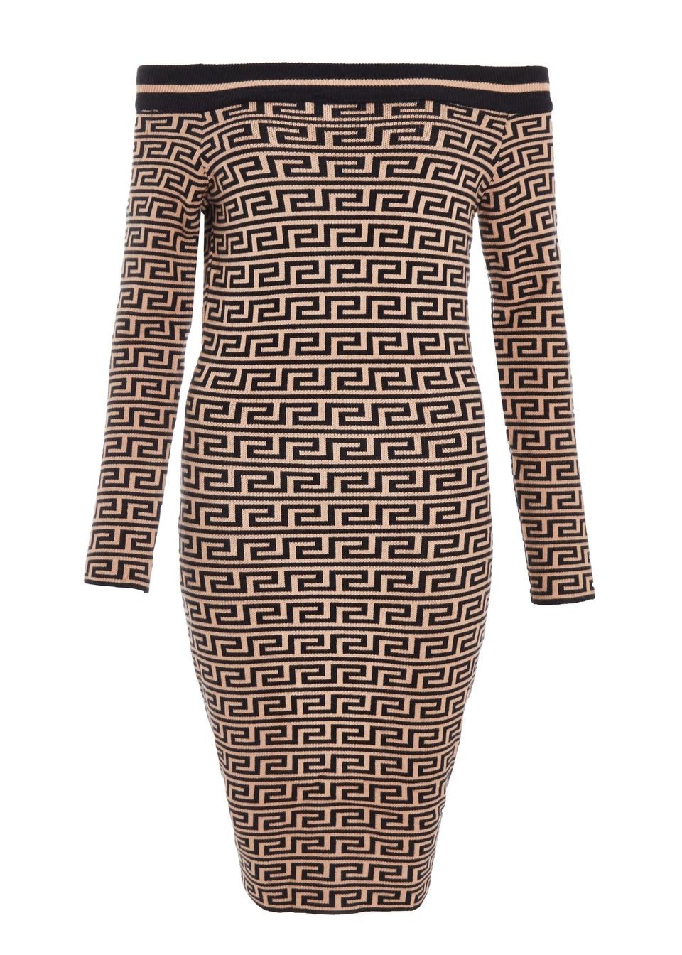 Quiz Black Geometric Bardot Mini Dress