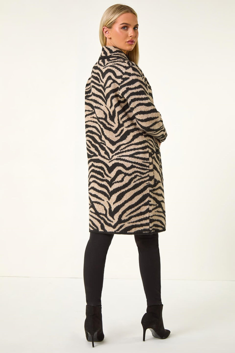 Roman Black Petite Animal Print Knit Coatigan