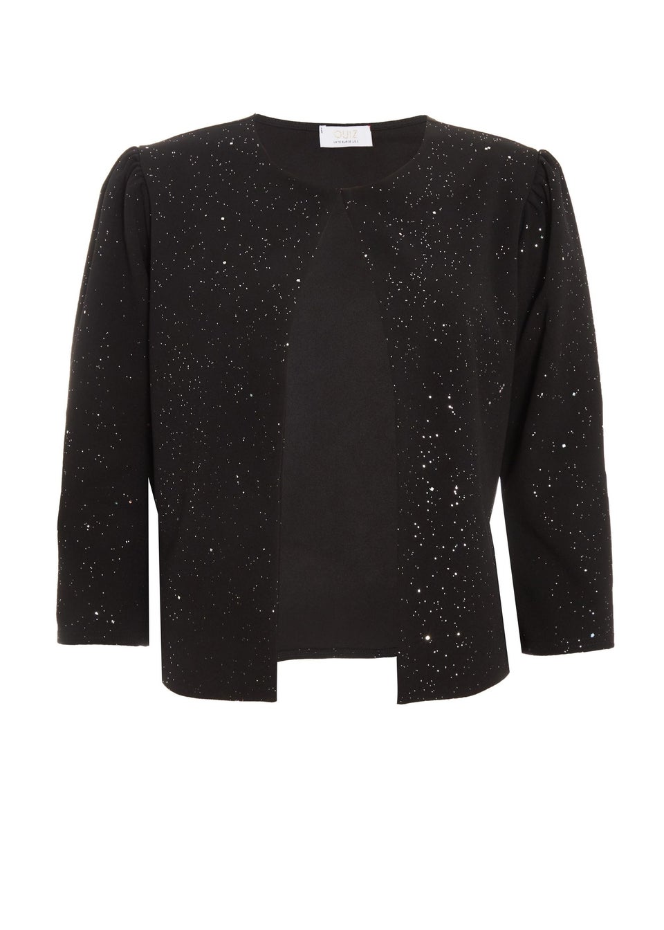 Quiz Black Glitter Cropped Jacket