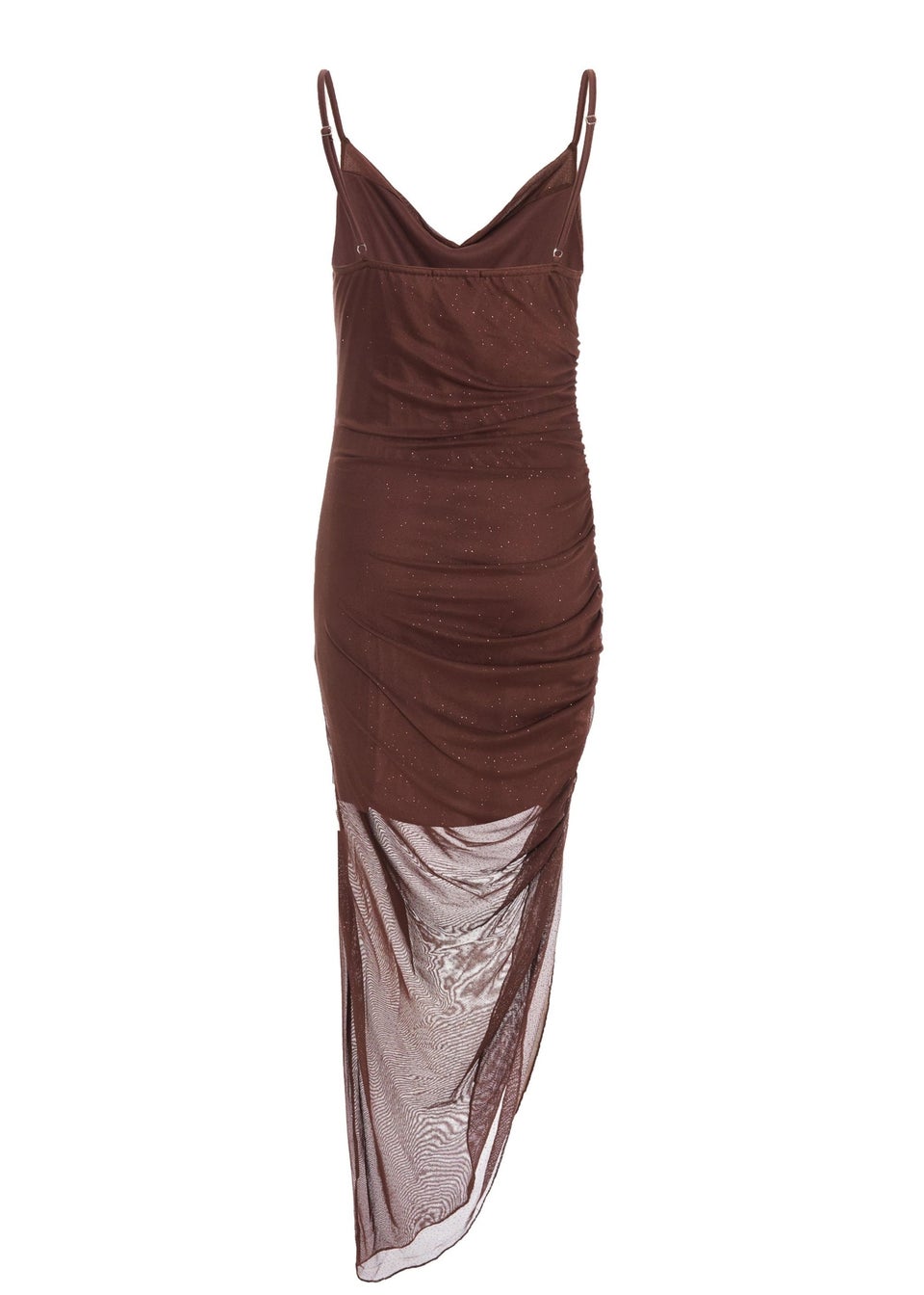 Quiz Brown Petite Glitter Mesh Midaxi Dress