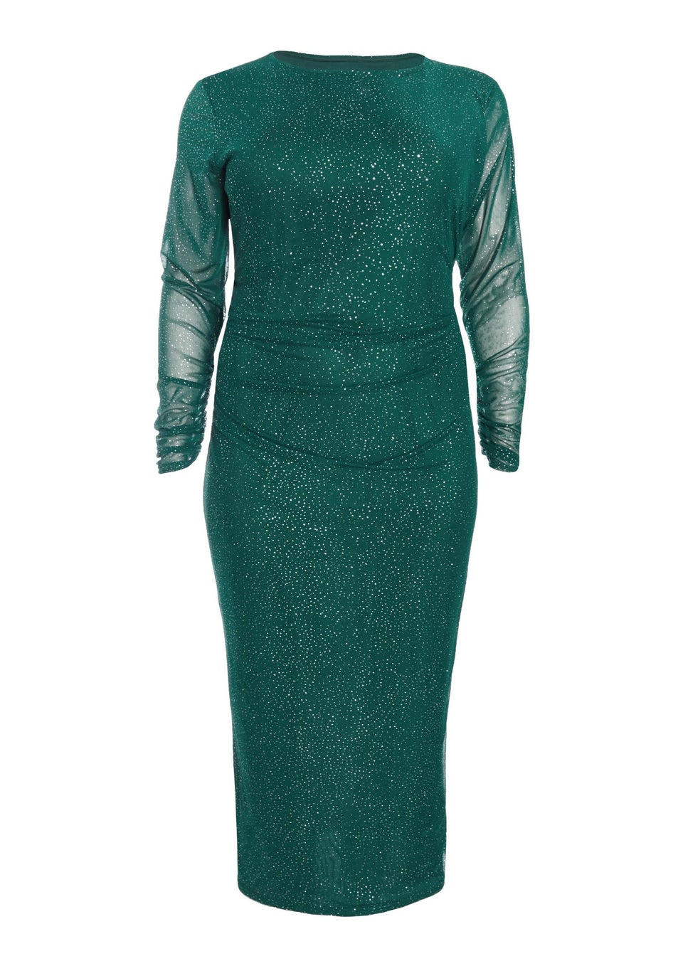 Quiz Green Curve Glitter Mesh Midaxi Dress