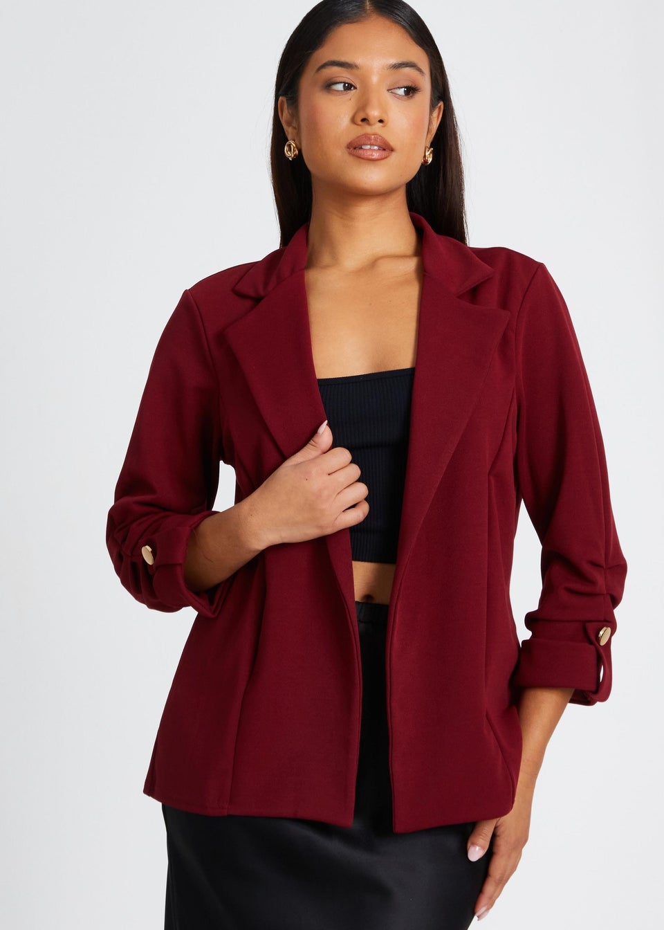 Quiz Red Petite Ruched Sleeve Blazer Matalan