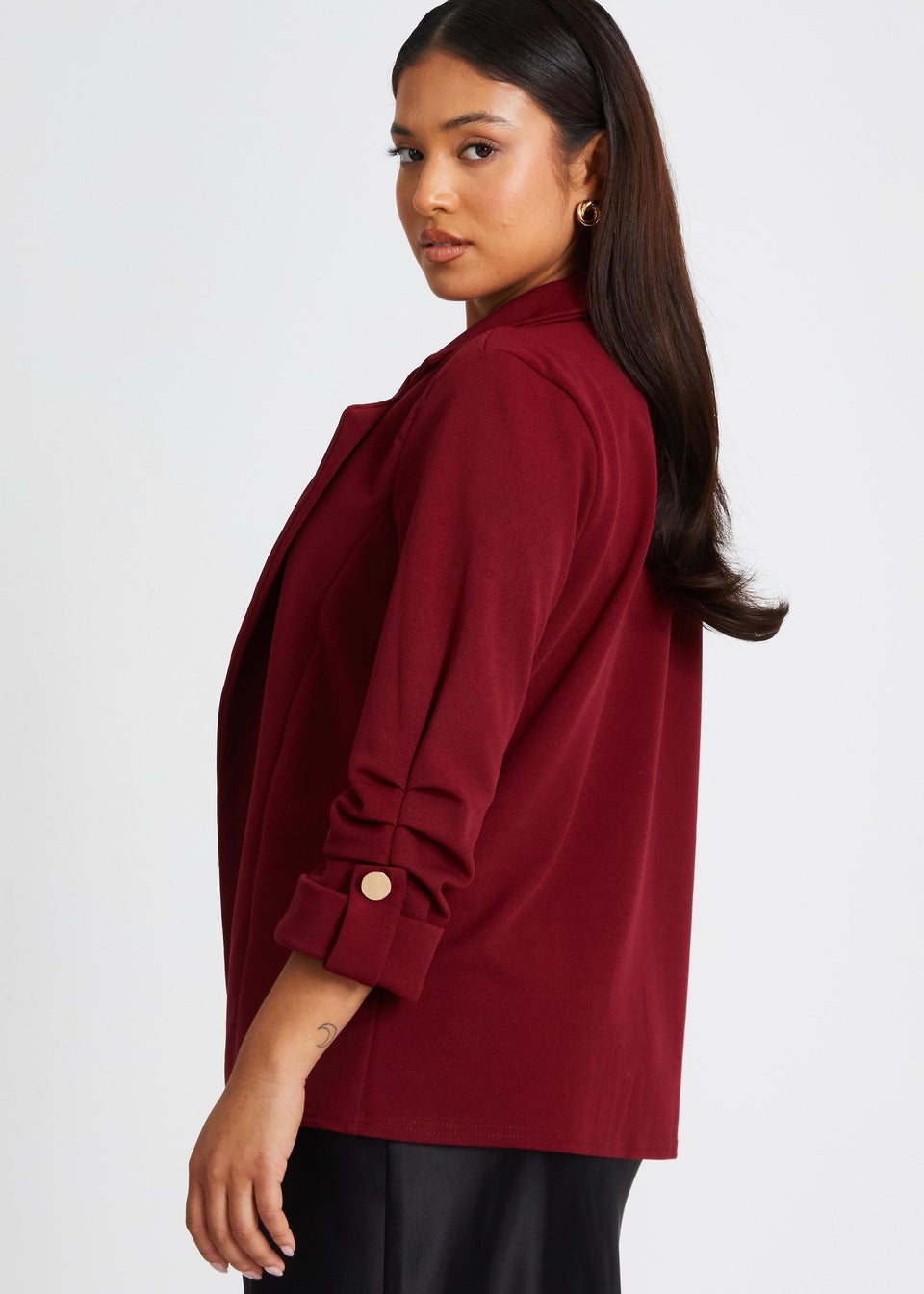 Quiz Red Petite Ruched Sleeve Blazer