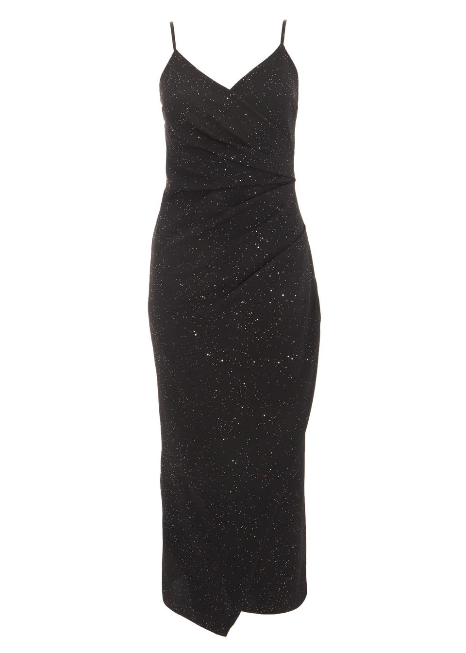 Quiz black glitter wrap dress hot sale