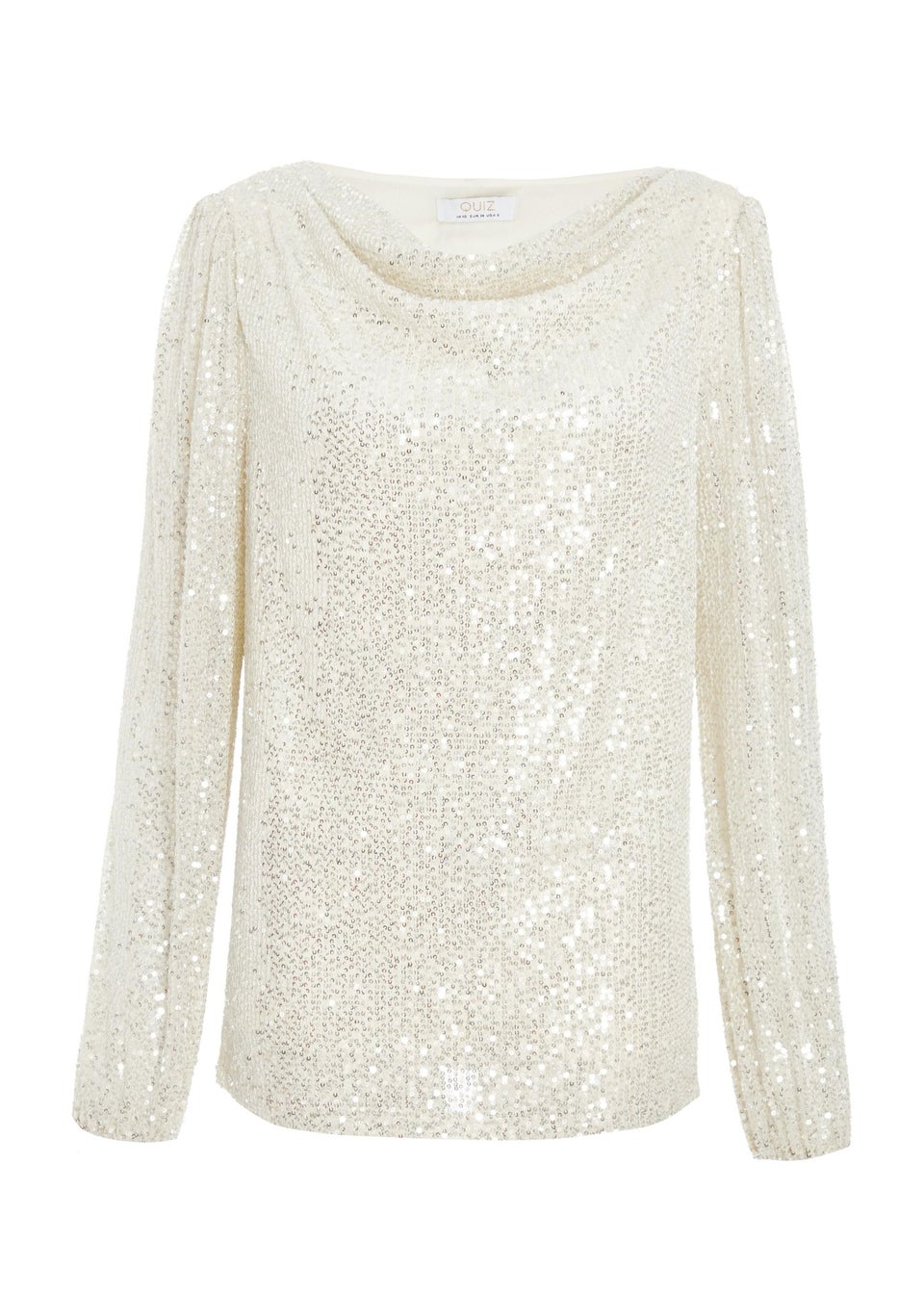 Quiz Champagne Sequin Drape Neck Boxy Top