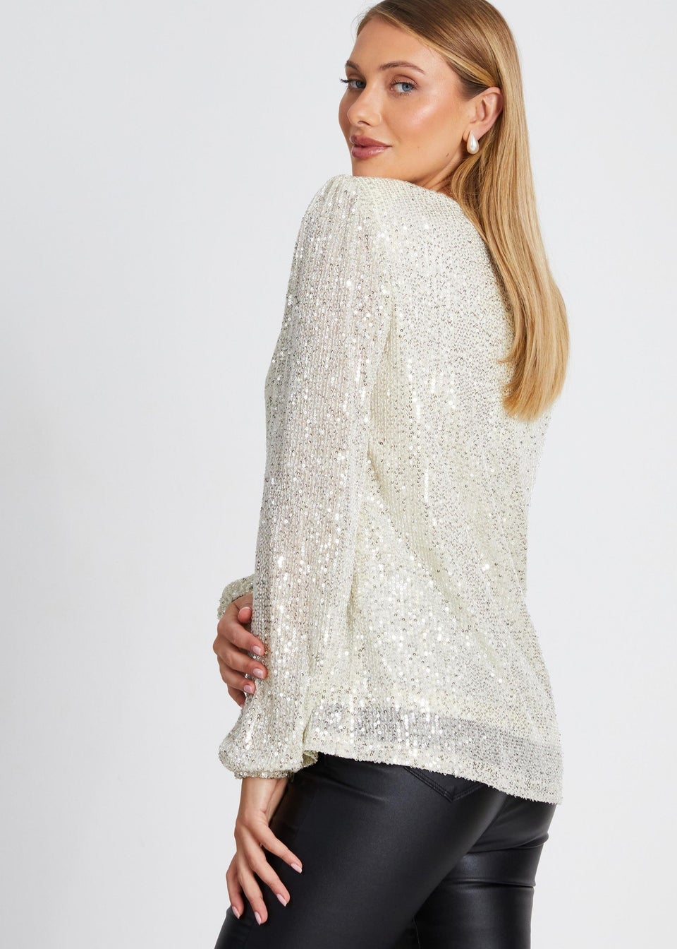 Quiz Champagne Sequin Drape Neck Boxy Top