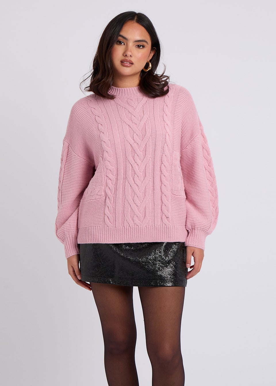 Urban Bliss Pink Cable & Textured Crew Jumper