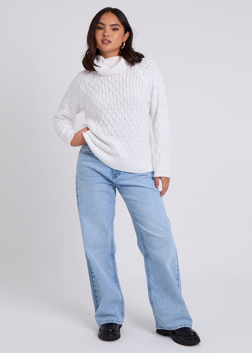 Urban Bliss Cream Honeycomb Cable Roll Neck Jumper