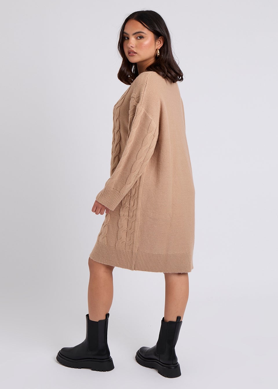 Urban Bliss Camel Cable Crew Neck Mini Dress