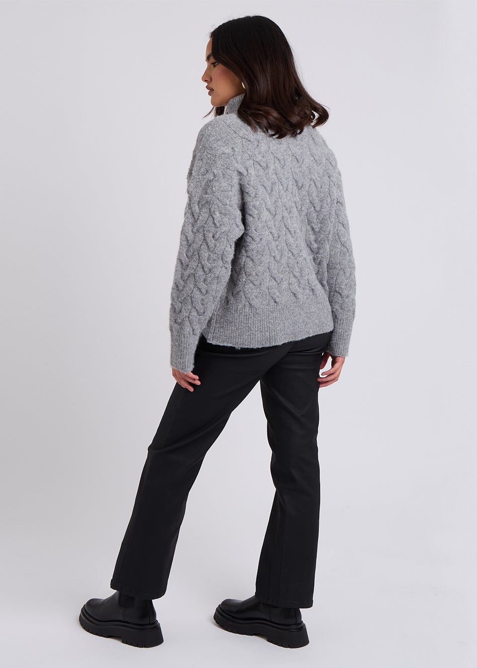Urban Bliss Grey Cable Roll Neck Jumper