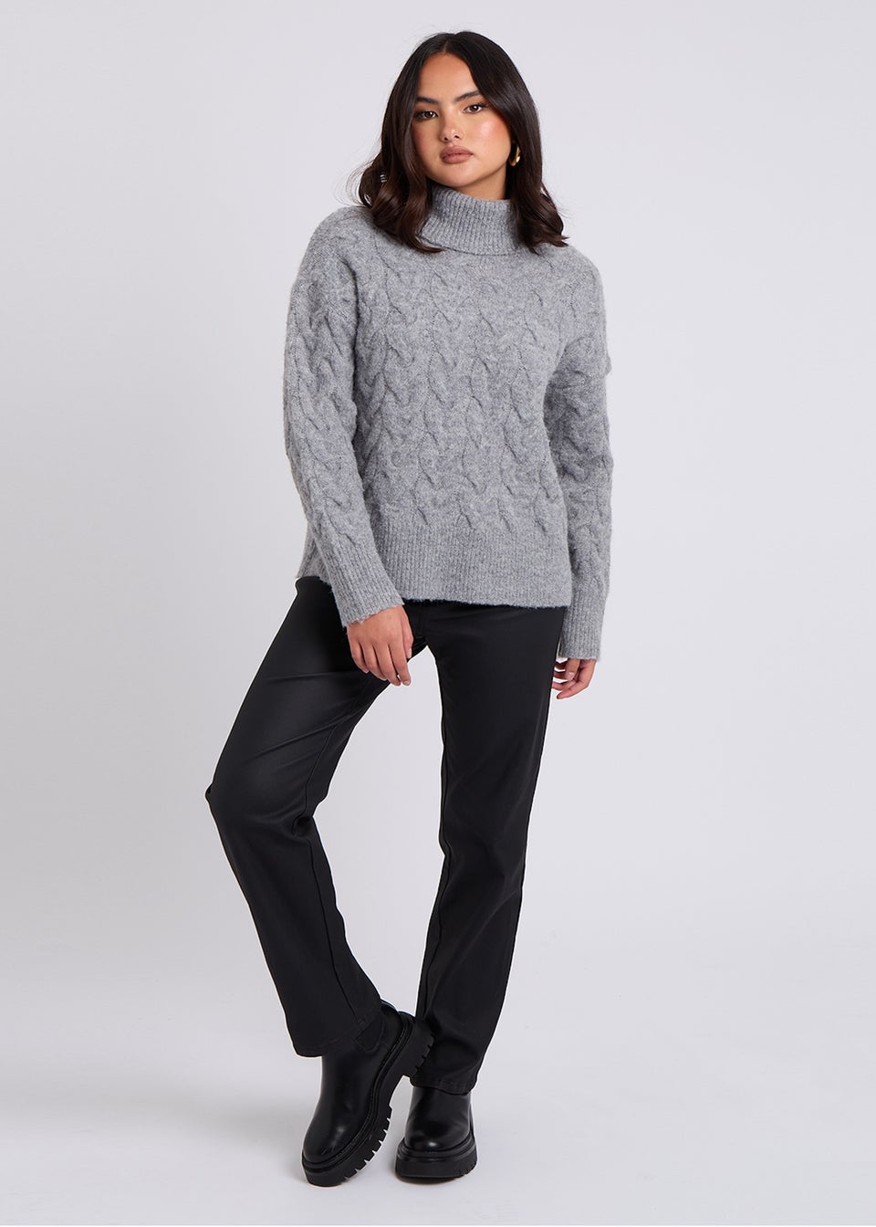 Urban Bliss Grey Cable Roll Neck Jumper