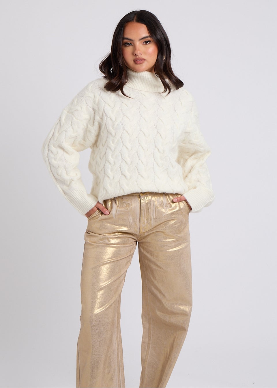 Urban Bliss Cream Cable Roll Neck Jumper