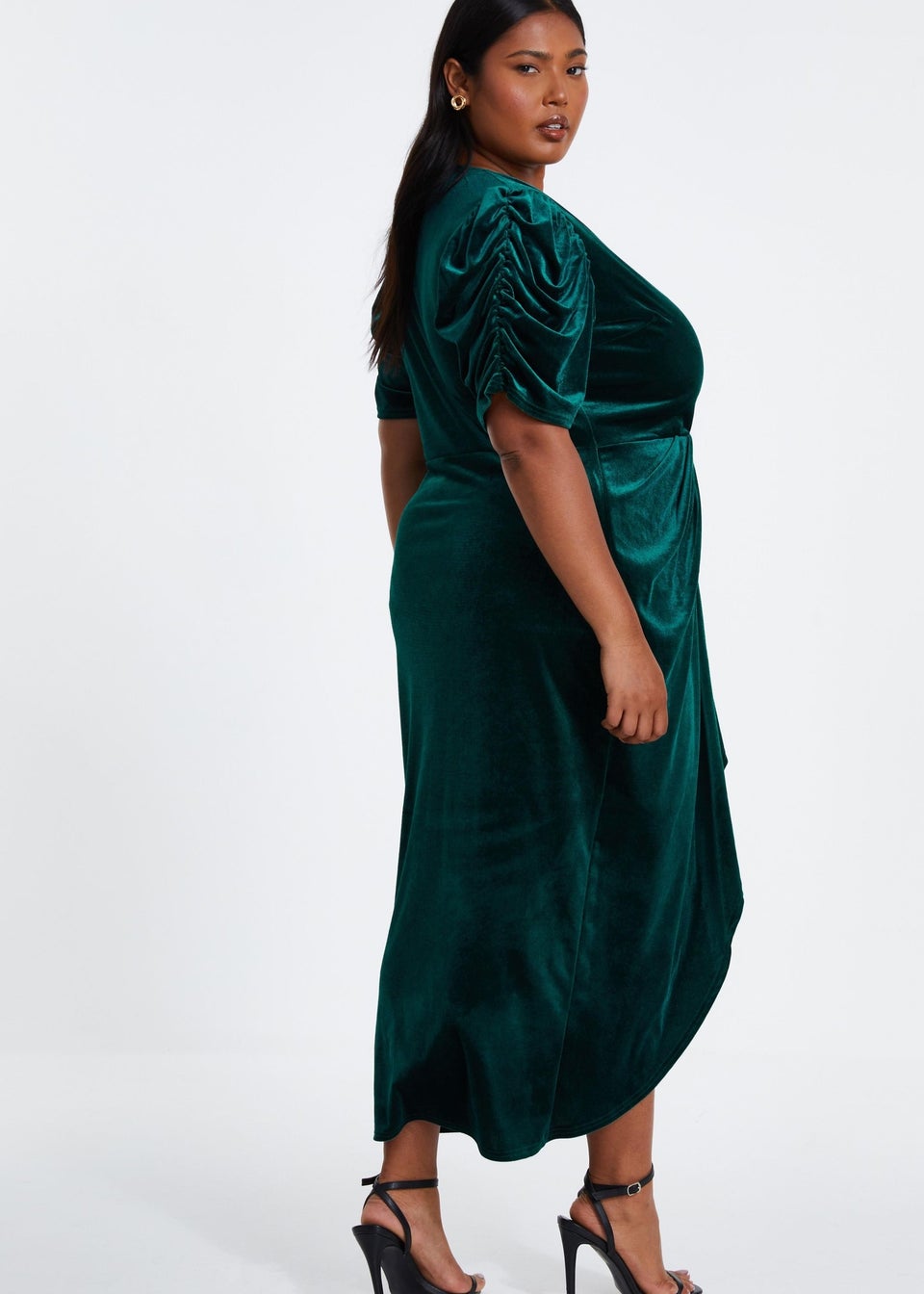 Quiz Green Curve Velvet Wrap Midi Dress