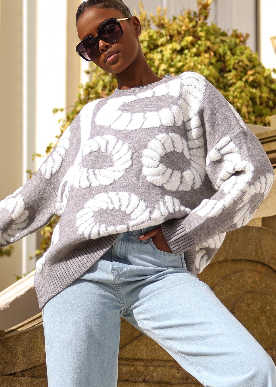 Quiz Grey Knit Printed Jumper