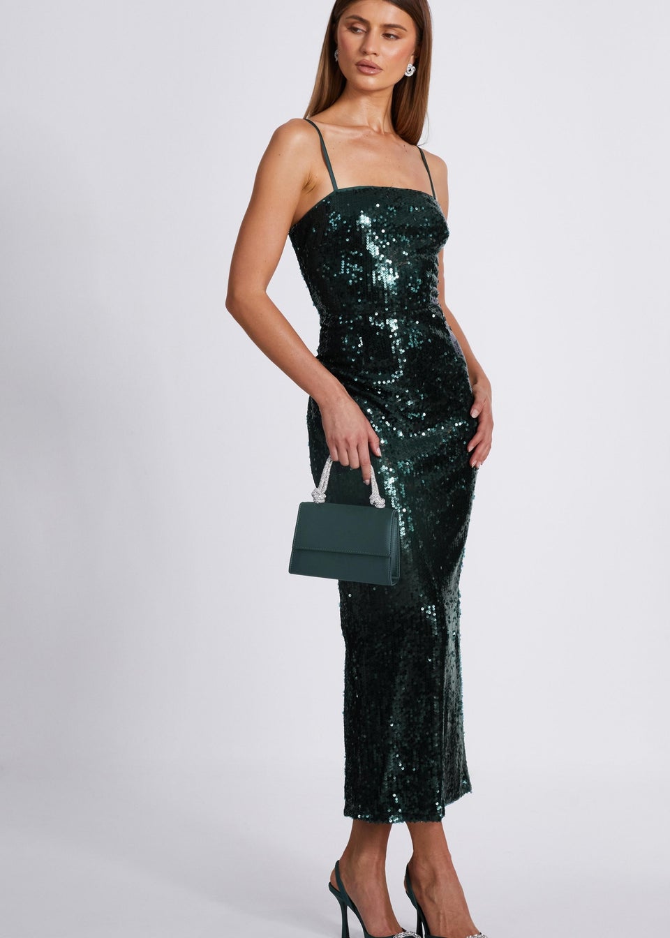 Quiz Green Sequin Midaxi Dress