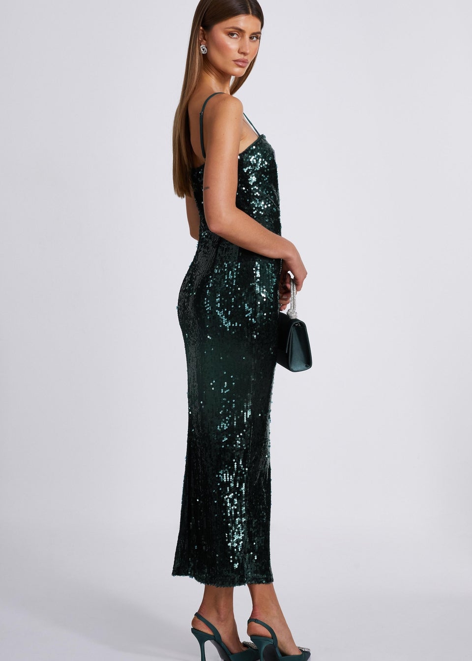 Quiz Green Sequin Midaxi Dress