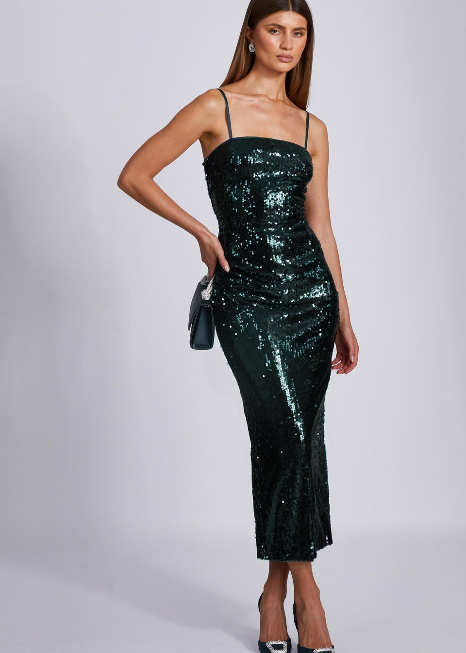 Quiz Green Sequin Midaxi Dress