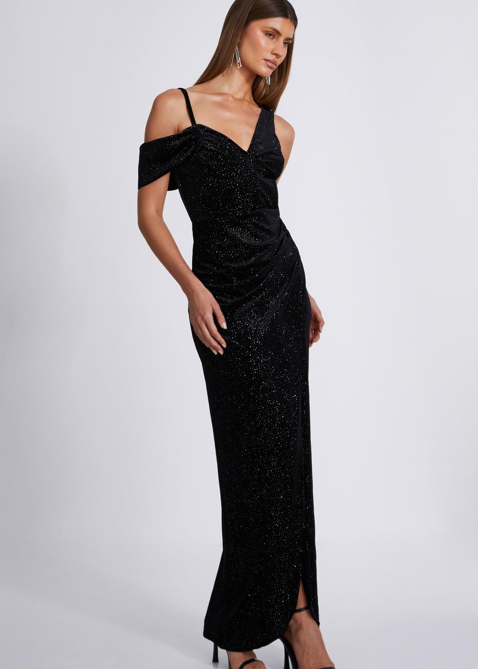 Quiz Black Velvet Glitter Maxi Dress