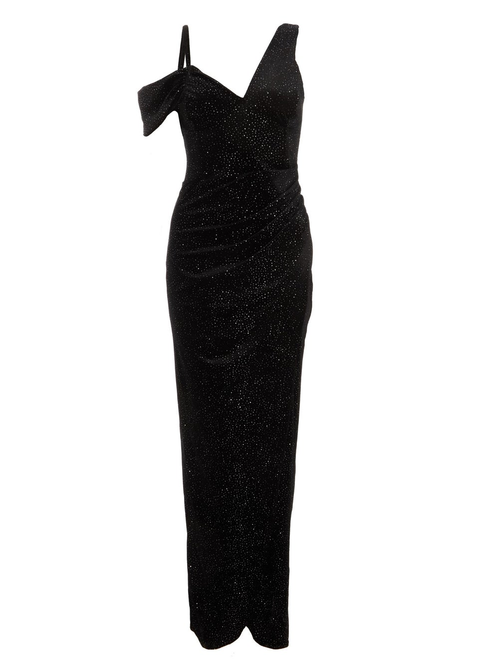 Quiz Black Velvet Glitter Maxi Dress