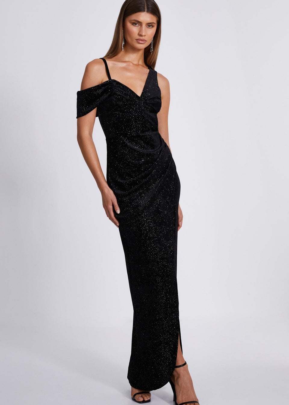 Quiz Black Velvet Glitter Maxi Dress