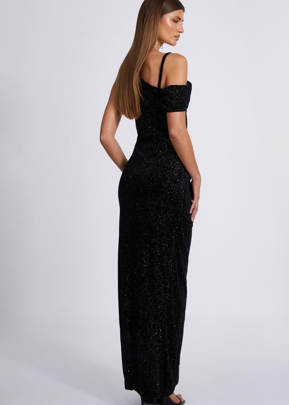 Quiz Black Velvet Glitter Maxi Dress