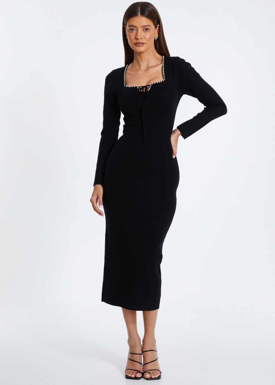 Quiz Black Diamante Trim Jumper Dress Matalan