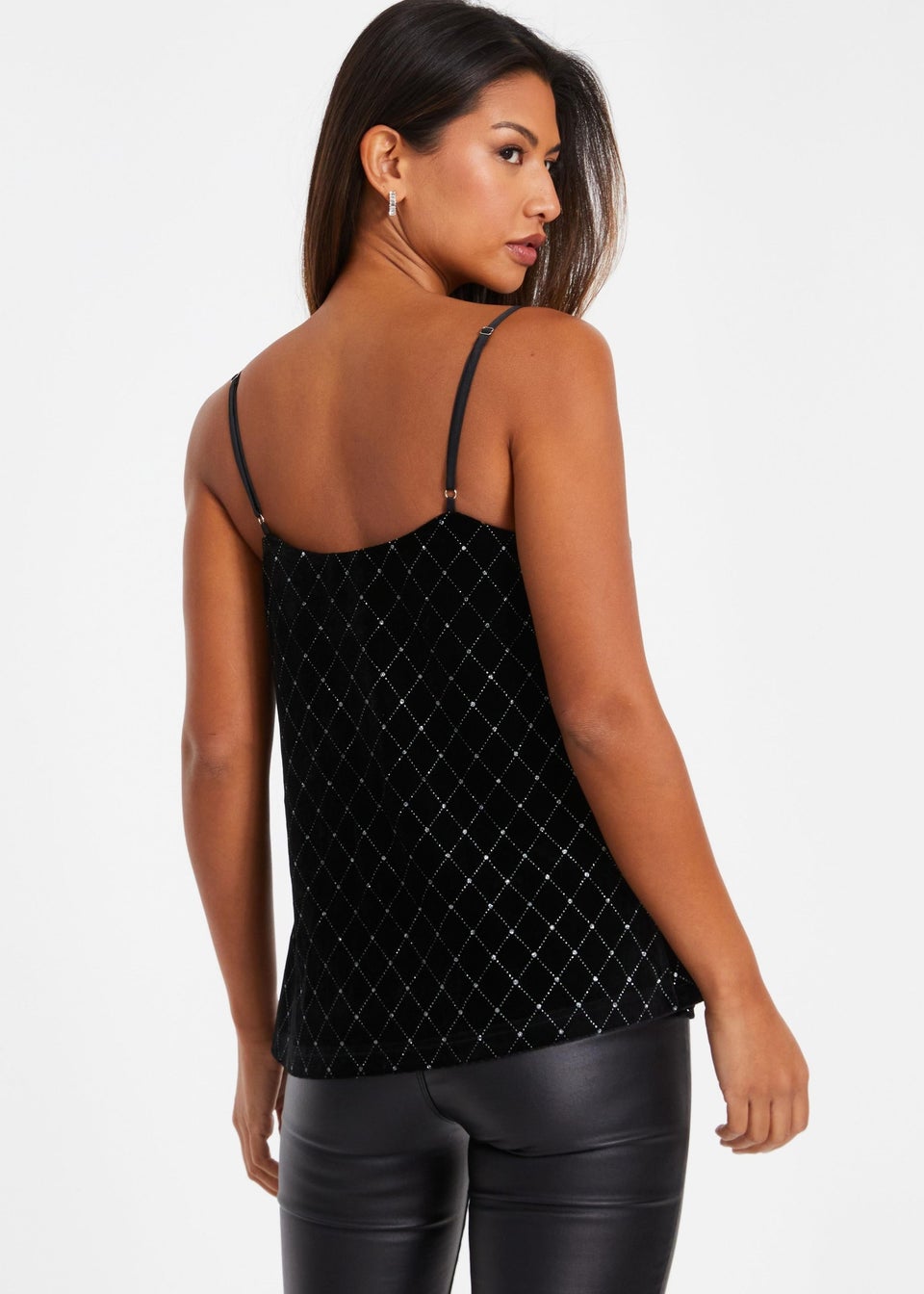 Quiz Black Glitter Velvet Vest Top