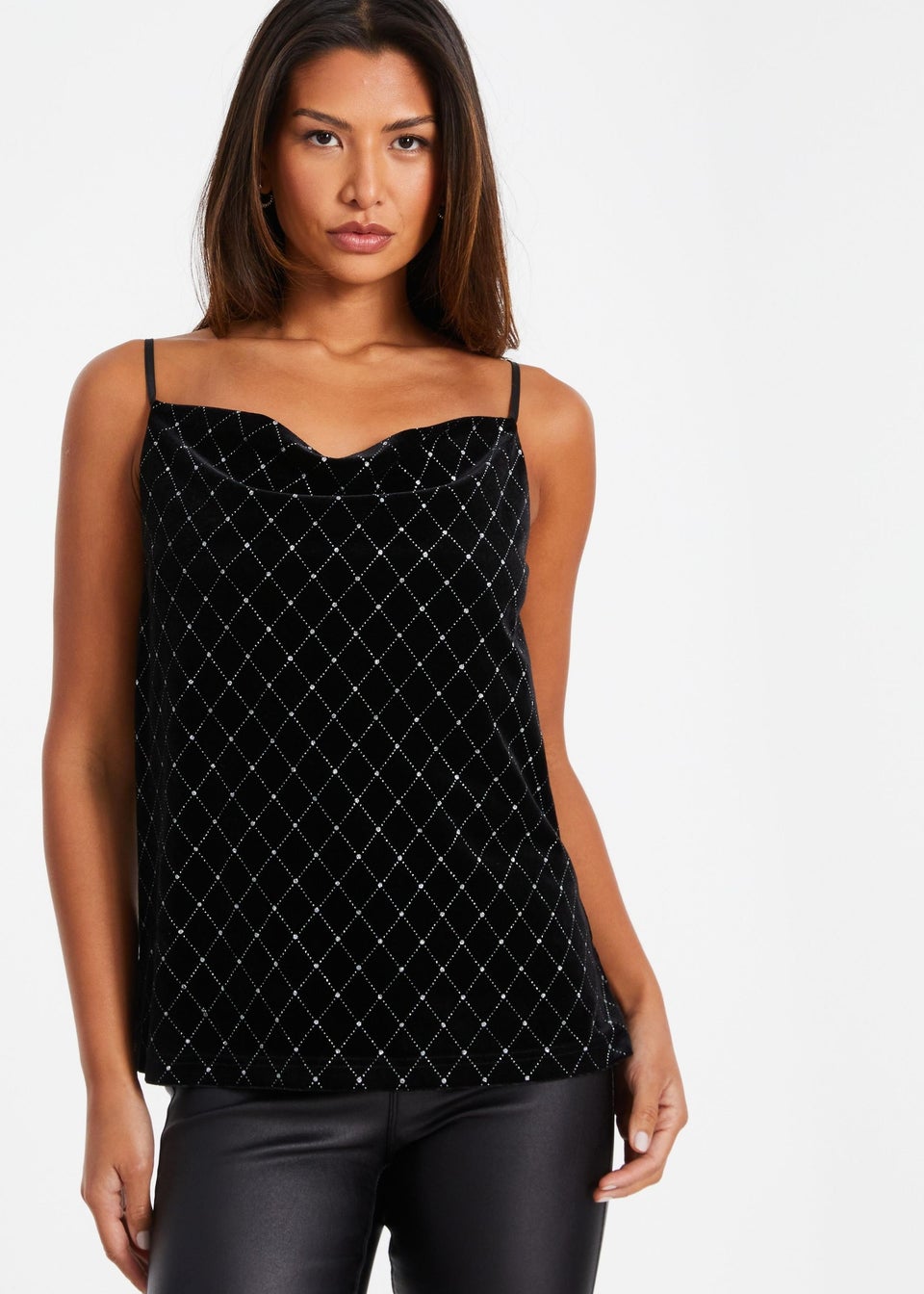 Quiz Black Glitter Velvet Vest Top