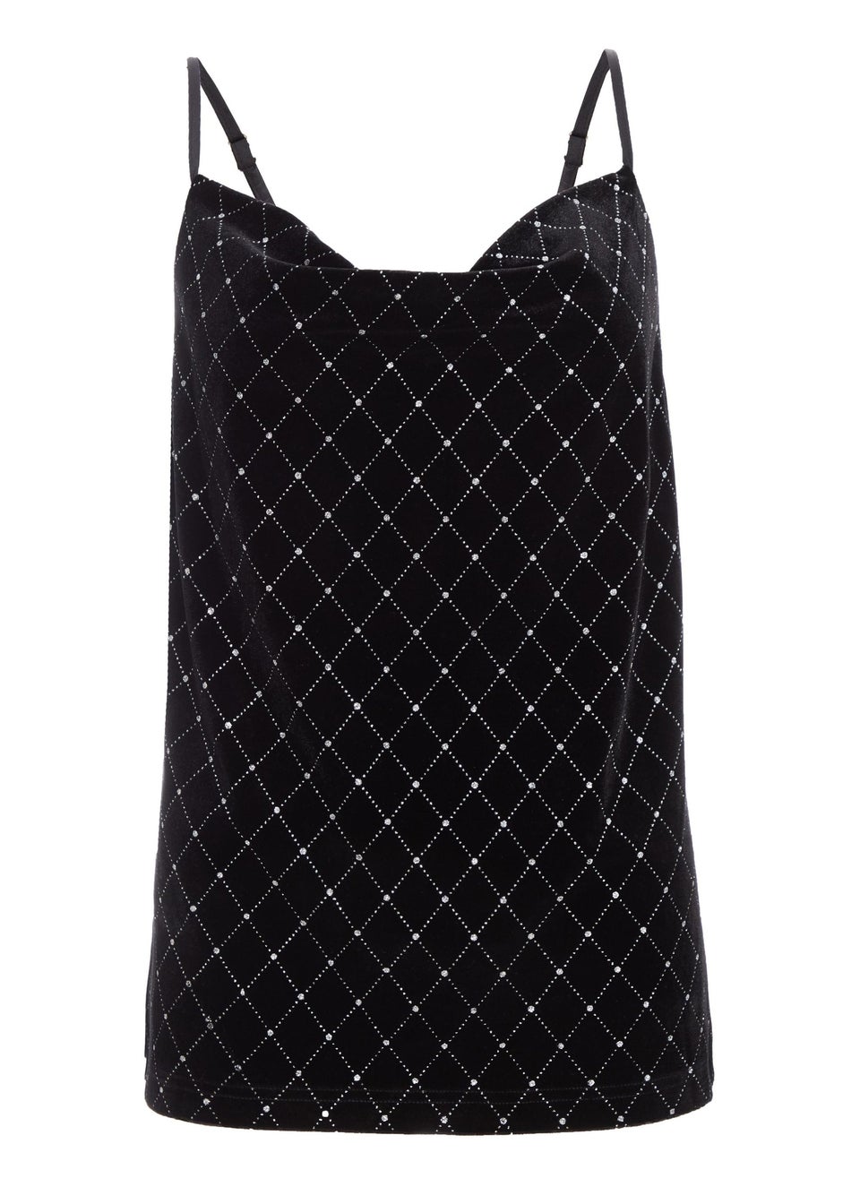 Quiz Black Glitter Velvet Vest Top