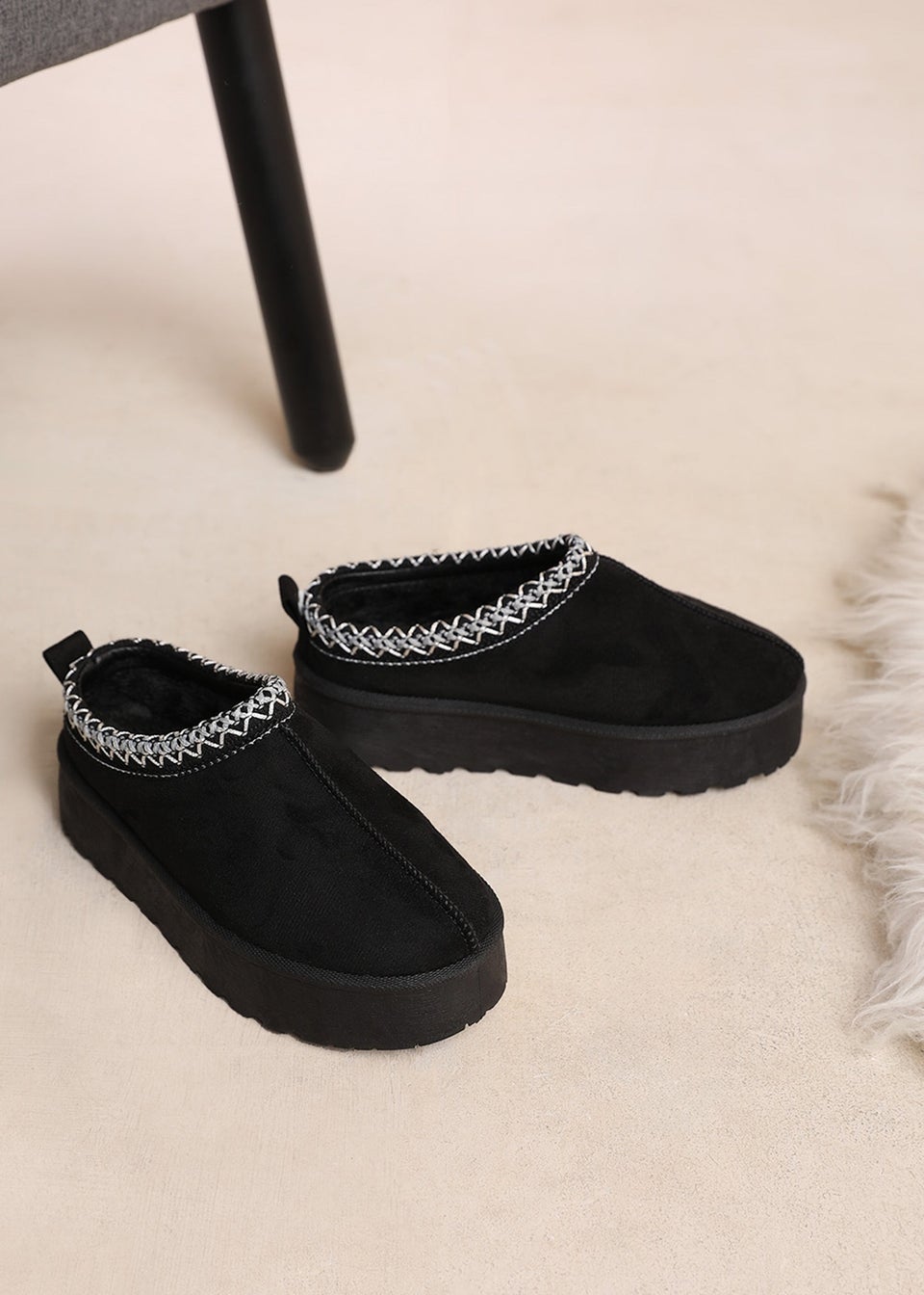 Where's That From Mango Black Faux-Suede Kids Embroidered Slipper Boots