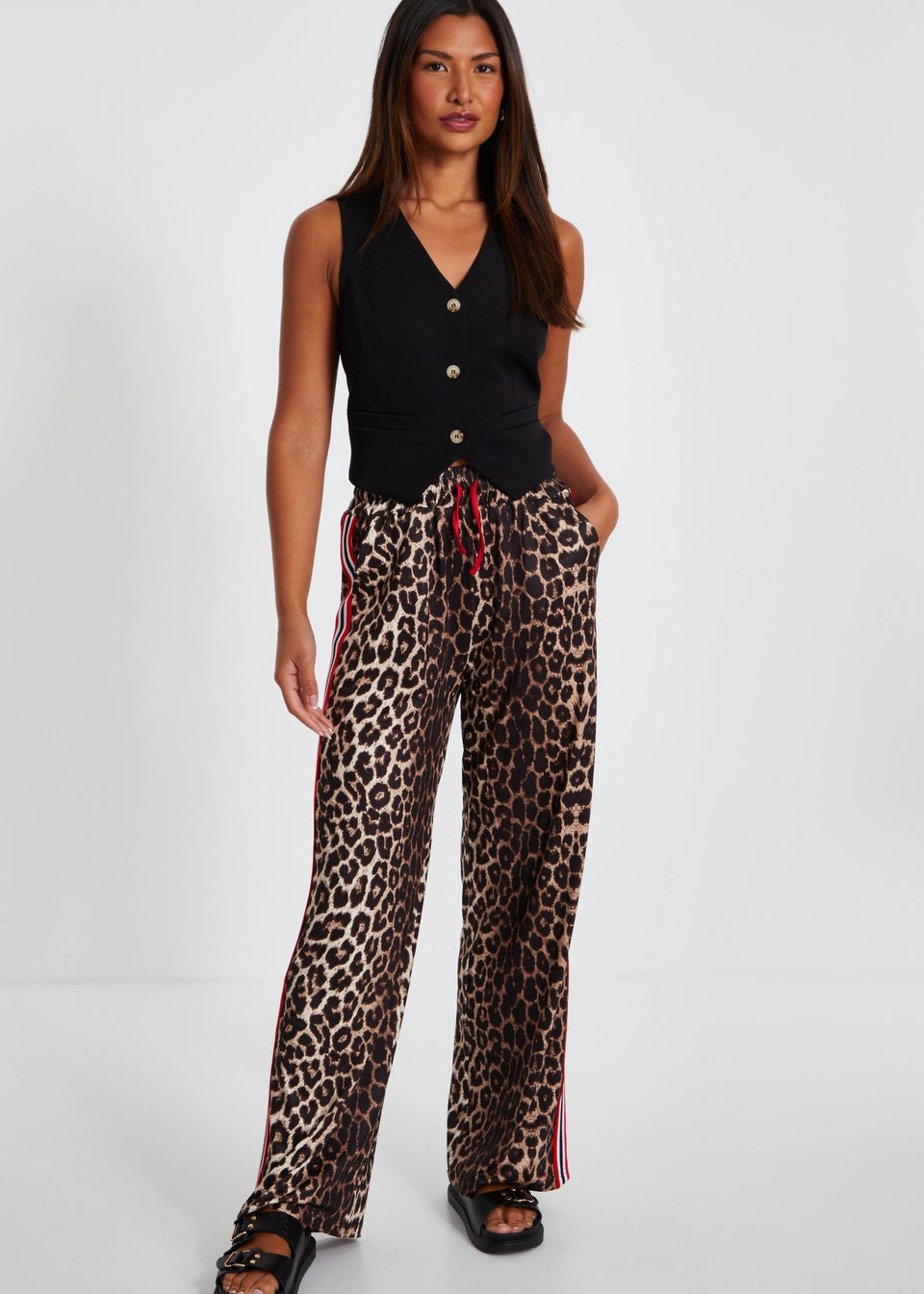 Quiz Stone Animal Print Wide Leg Joggers Matalan