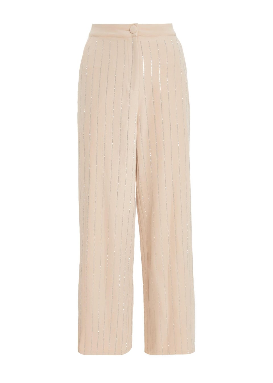 Quiz Beige Pinstripe Embellished Wide Leg Trousers