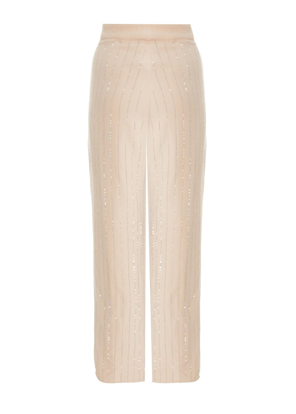Quiz Beige Pinstripe Embellished Wide Leg Trousers