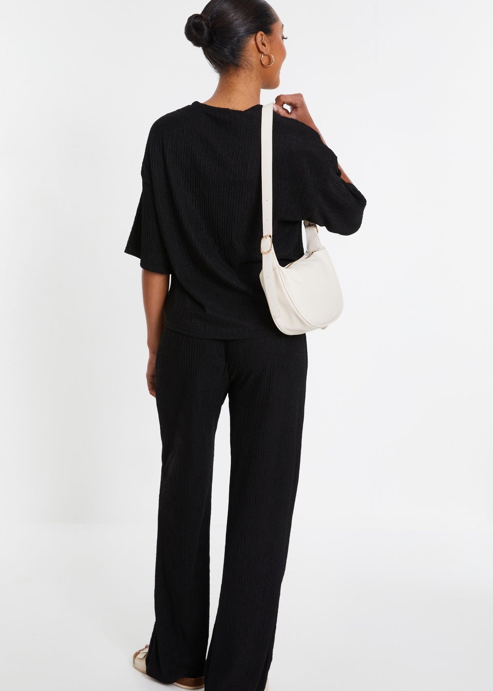 Quiz Black Textured Palazzo Trousers