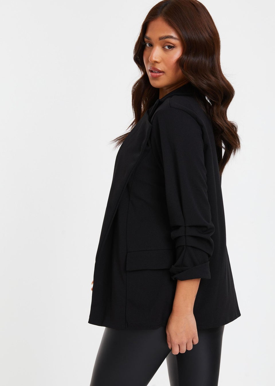 Quiz Black Petite Ruched Blazer Matalan