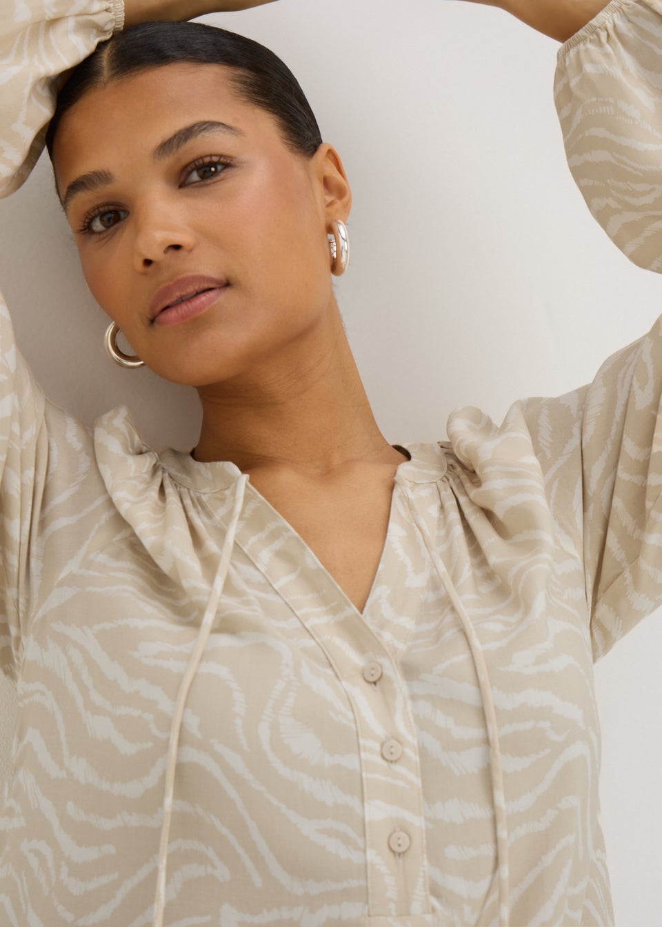 Beige Zebra Tunic Midaxi Dress