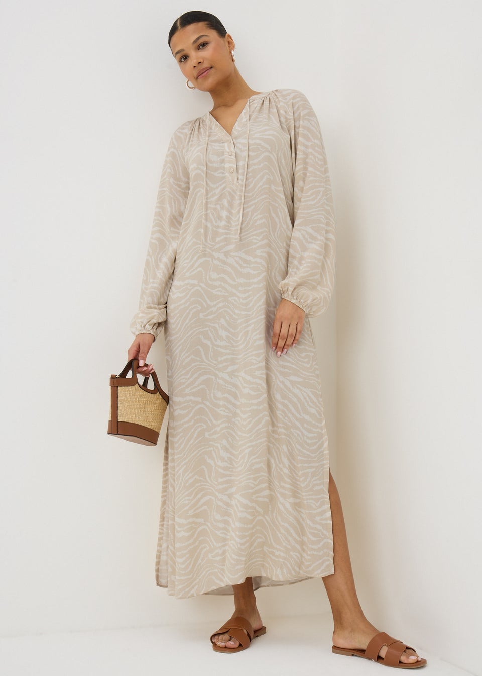Beige Zebra Tunic Midaxi Dress