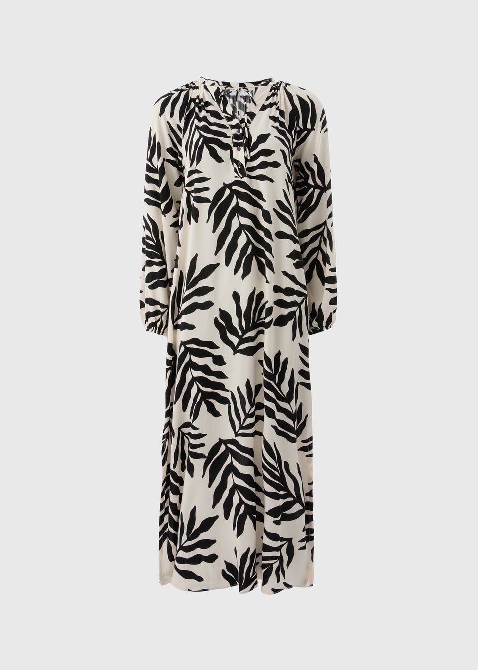 White Monochrome Leaf Print Tunic Midaxi Dress