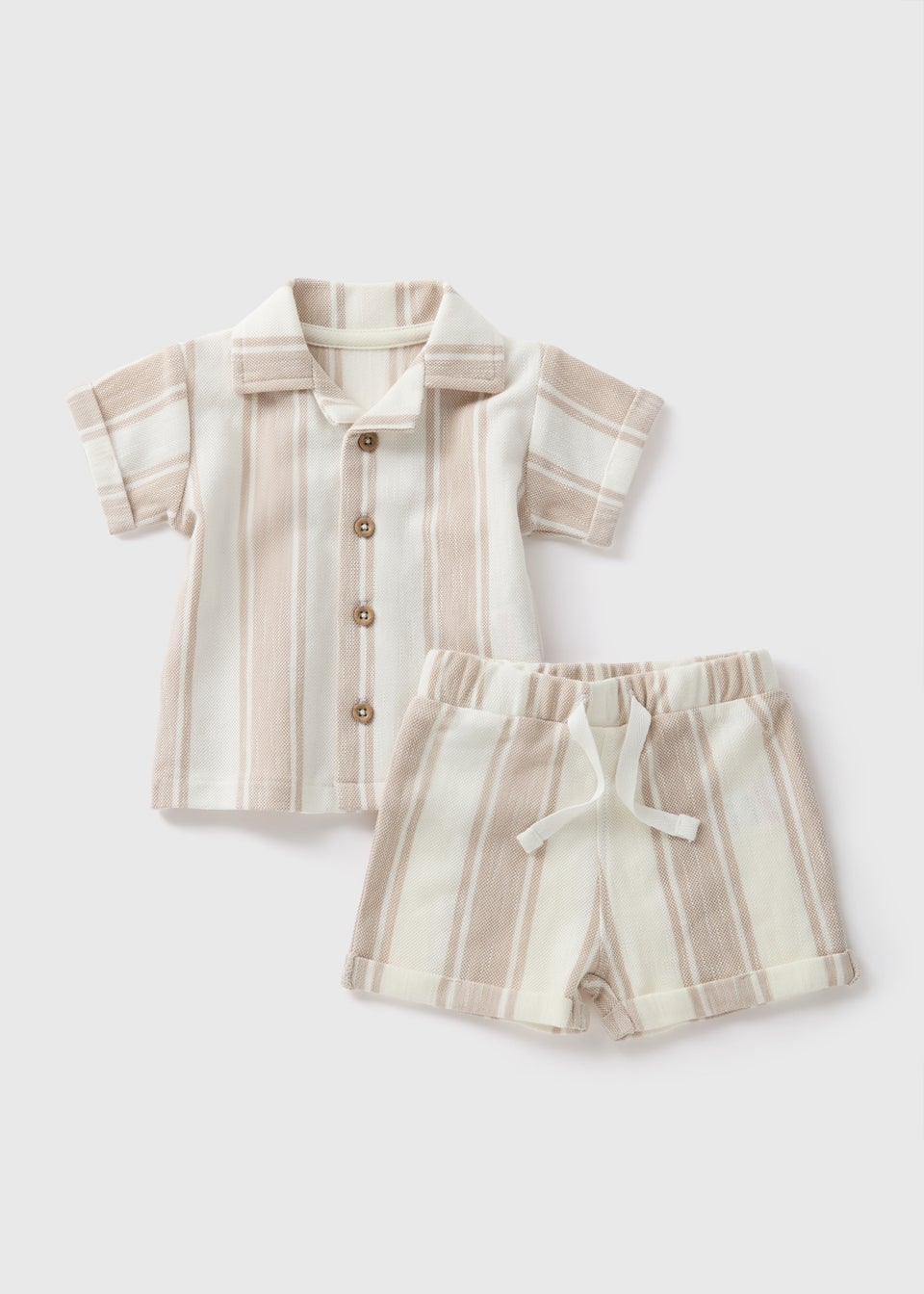 Baby Ecru Stripe Textured Shirt & Shorts Set (Newborn-23mths)