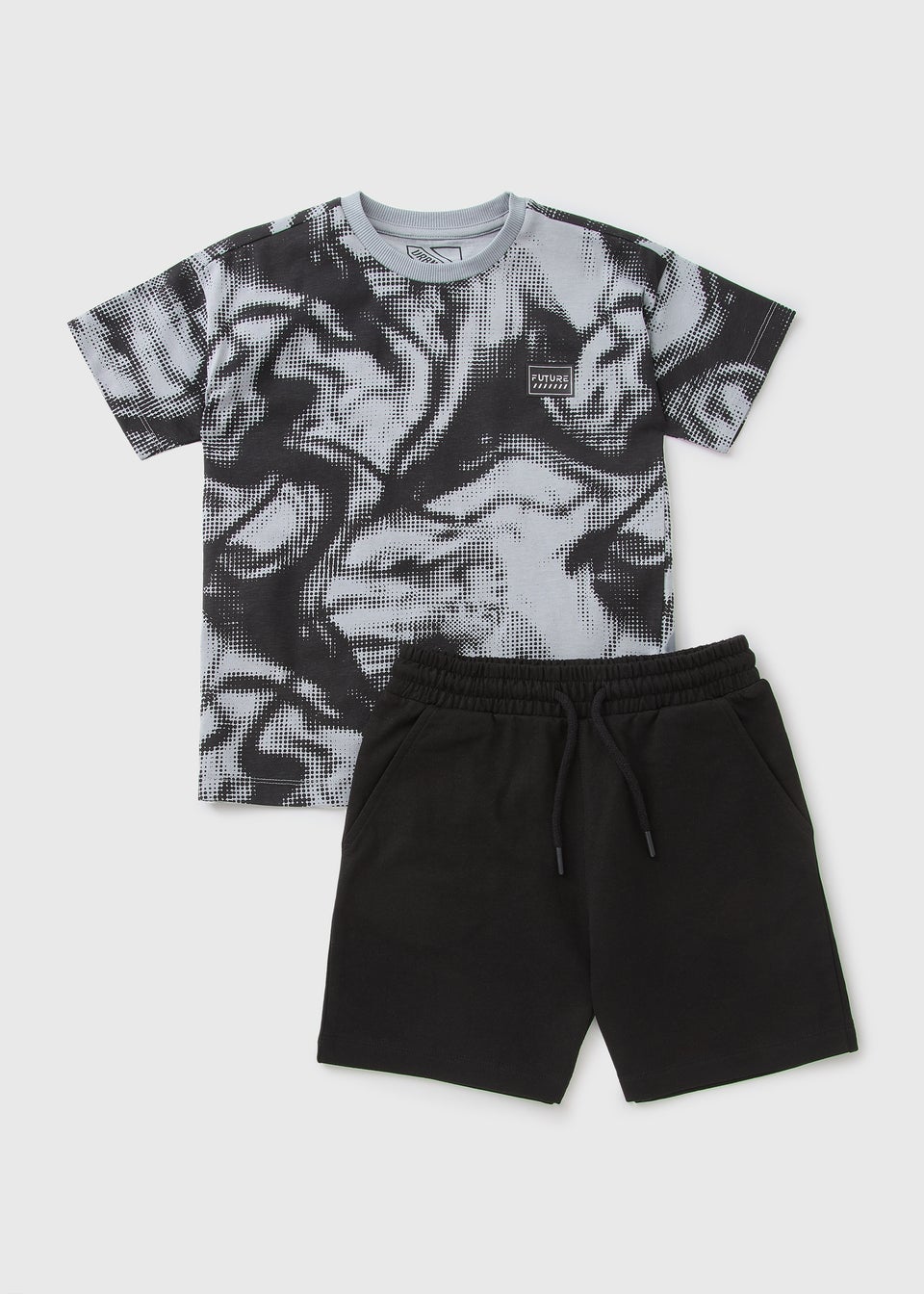 Boys Grey Swirl T-Shirt & Shorts Set (7-15yrs)