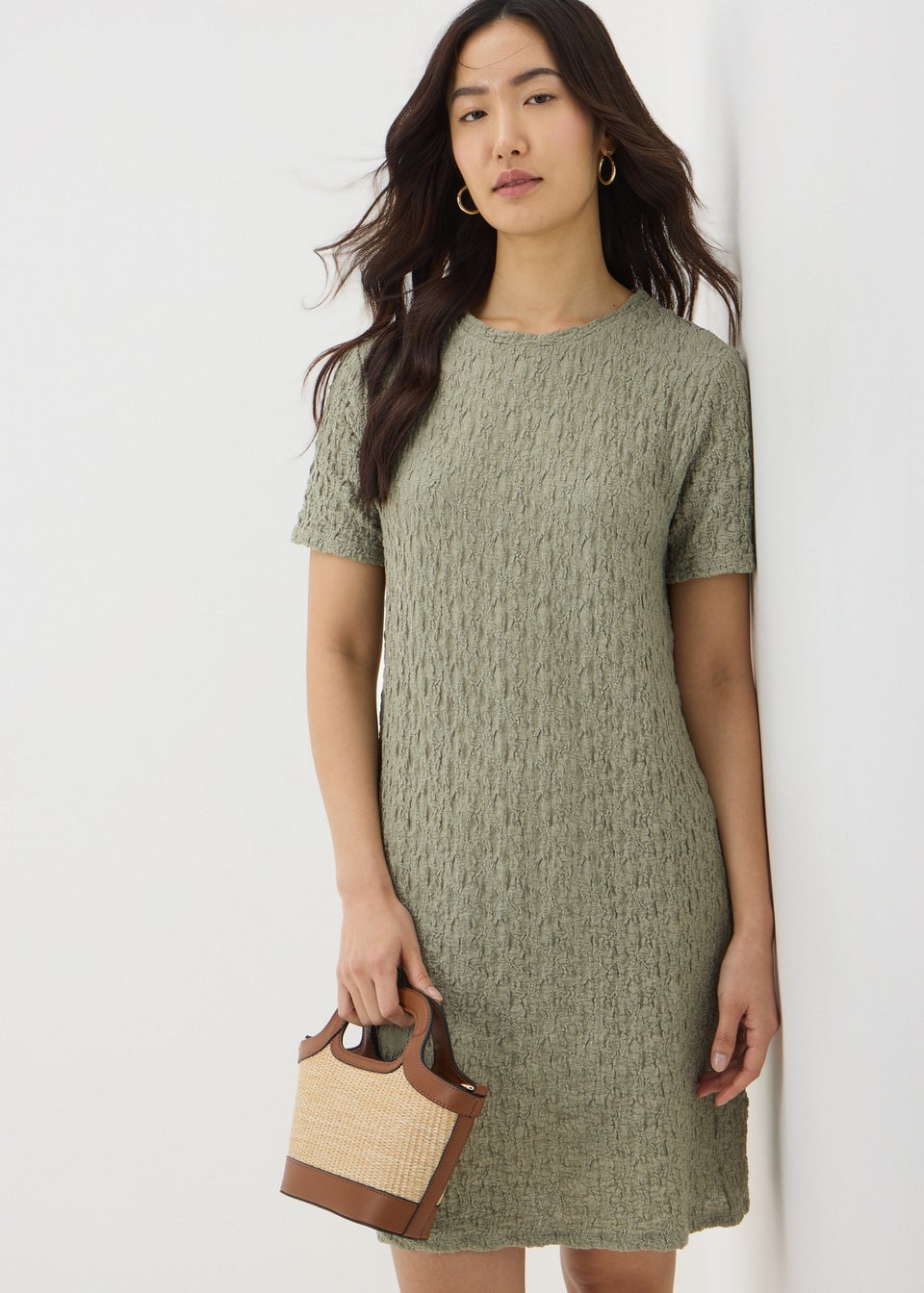 Khaki T-Shirt Textured Mini Dress