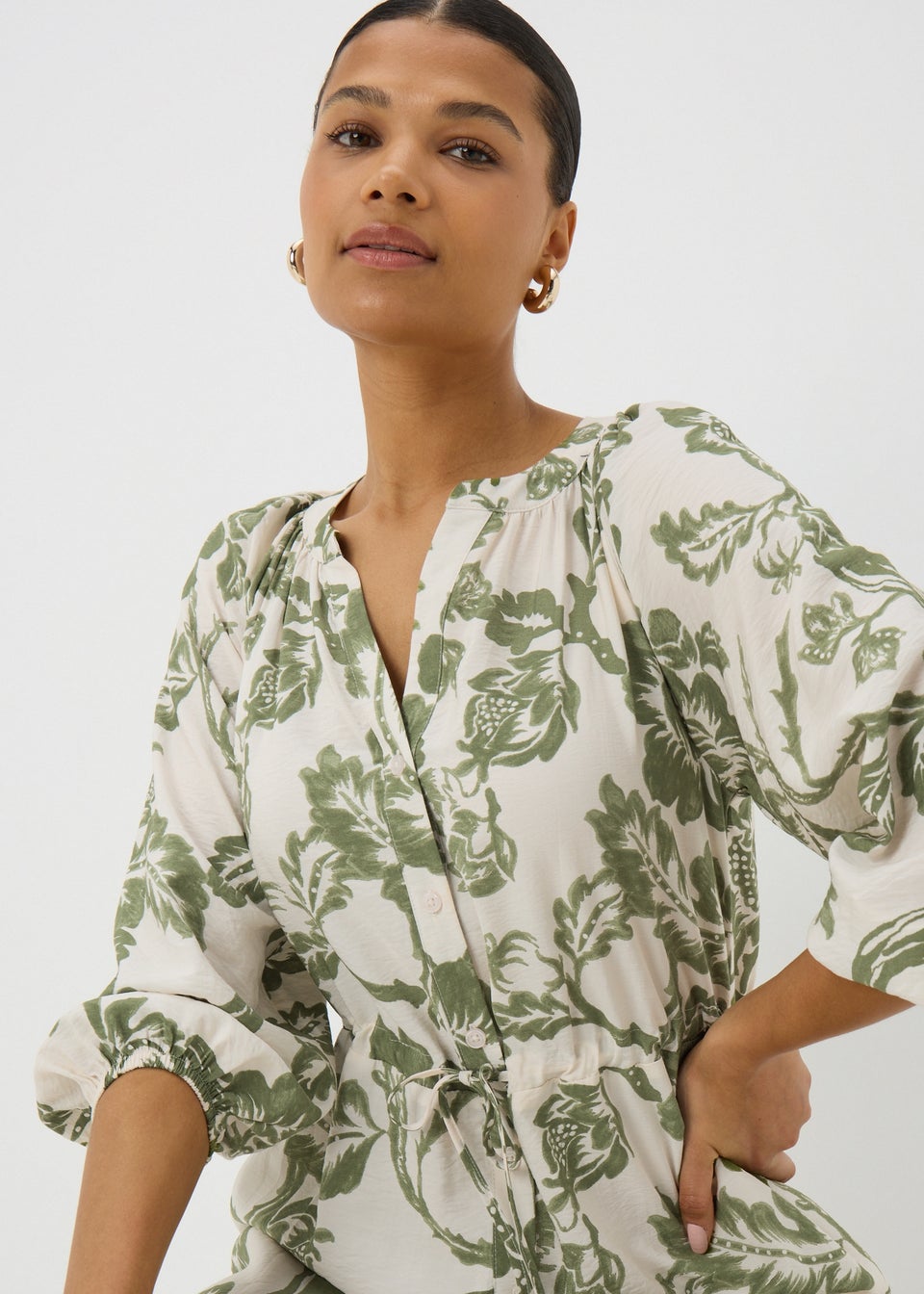 Petite Green Floral Midi Shirt Dress