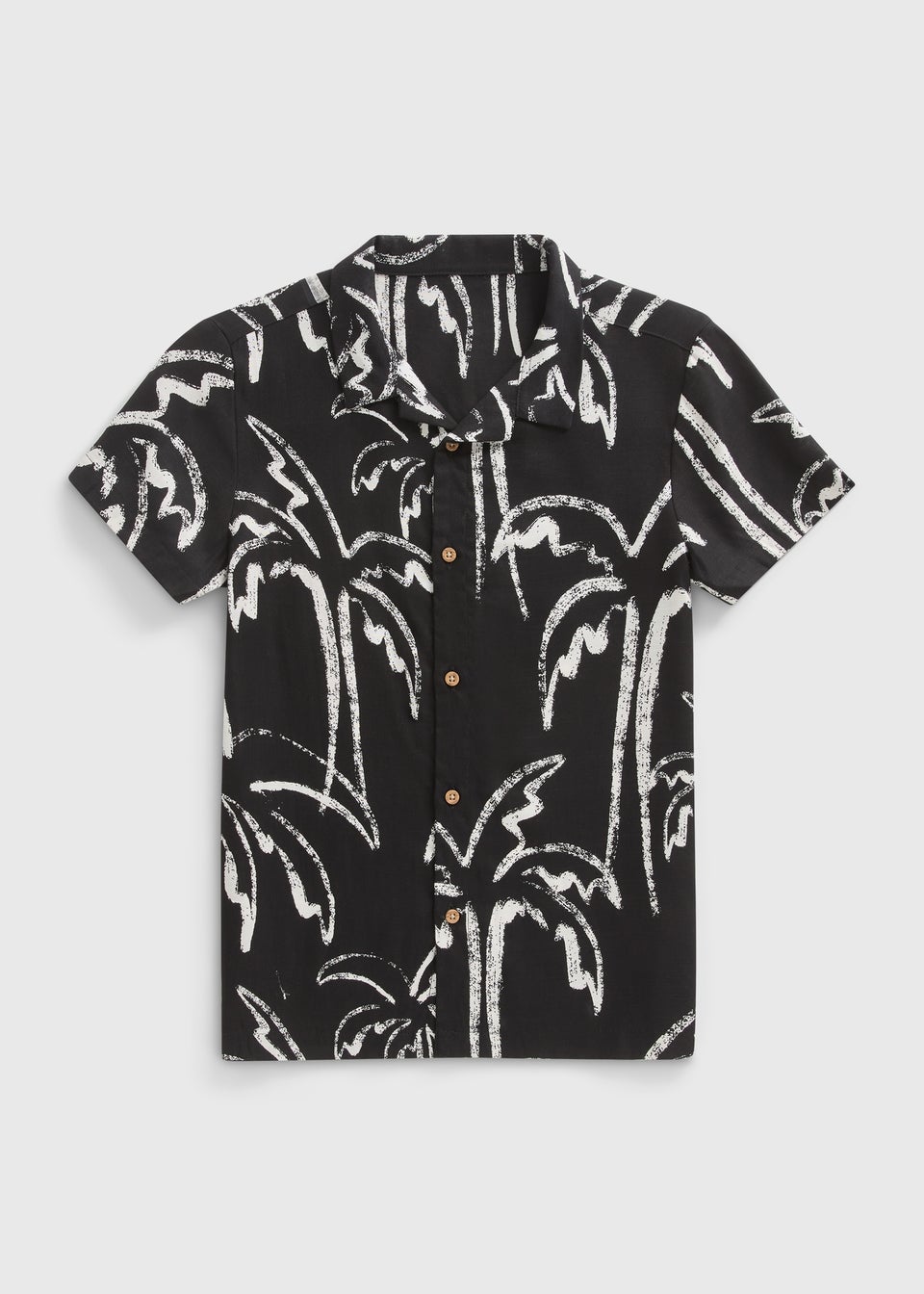 Boys Black Monochrome Palm Tree Shirt (7-15yrs)