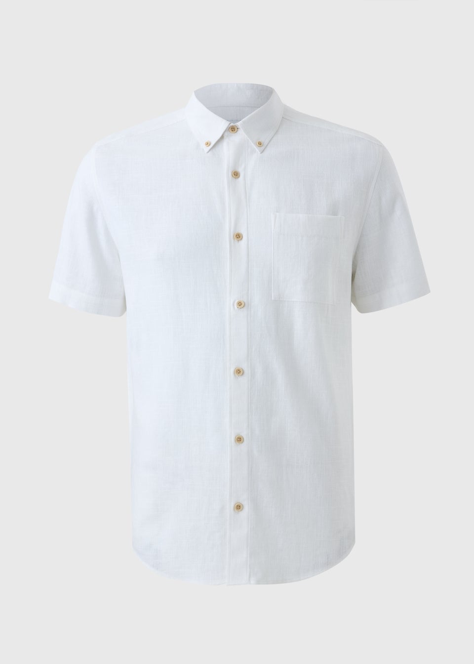 White Linen Blend Short Sleeve Shirt