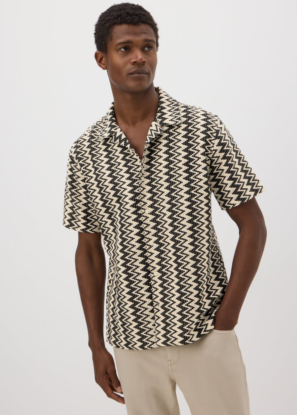 Black Textured Zig Zag Shirt