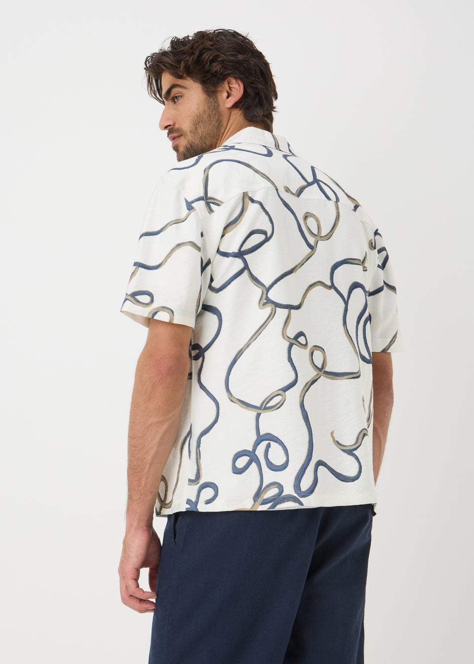 White Swirl Print Short Sleeve Shirt